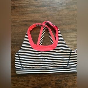 NWOT Lululemon pink/black/white stripped Sports Bra size 10